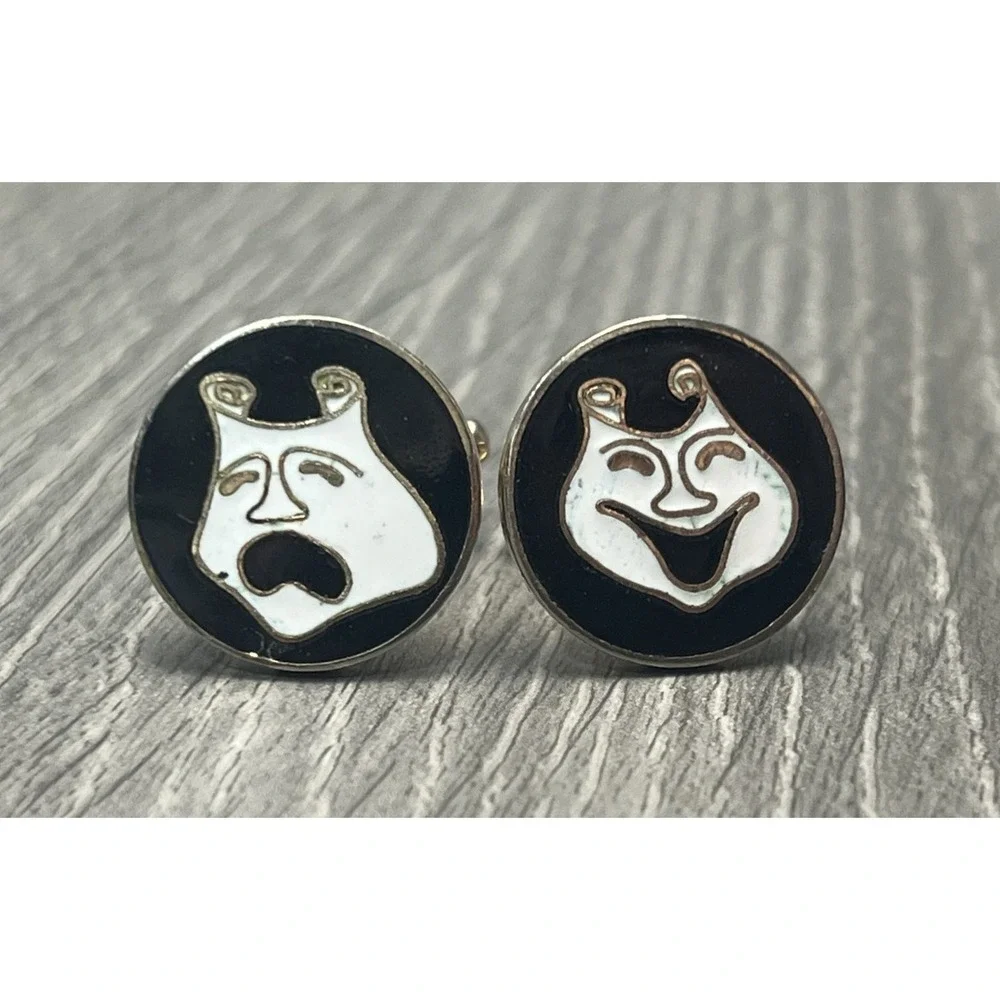 Vintage Theater Comedy Tragedy Masks Cufflinks Gold Enamel Performing Arts
